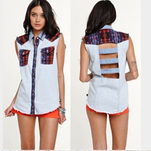 Kendall & Kylie Aztec Denim Shirt Medium Rodeo - Picture 1 of 9